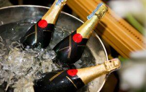 "Champagne bottles in ice, selective focus, canon 1Ds mark III"